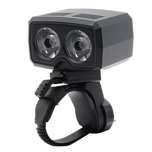 Black dual-lens bike LED headlight with adjustable mounting bracket