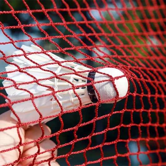 Portable badminton net, red mesh with white hem and four-edged stitching