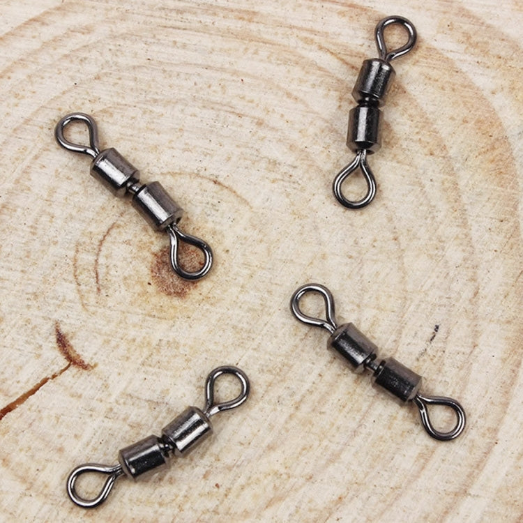 Black dual-ring fishing swivel connectors with snap eyelets, 4-piece view