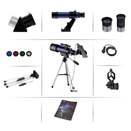 Astronomical telescope accessories set with eyepieces, phone clip, and lens filters