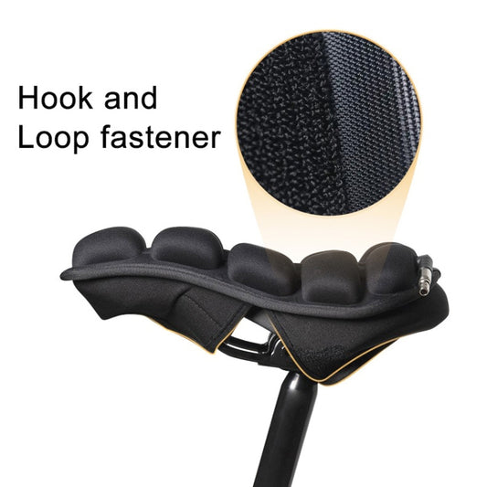 Black bicycle seat airbag cushion with hook-and-loop fastener strap