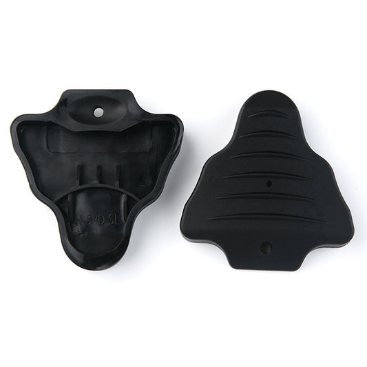 Pair of black rubber SPD-SL cleat protective covers with round pin holes
