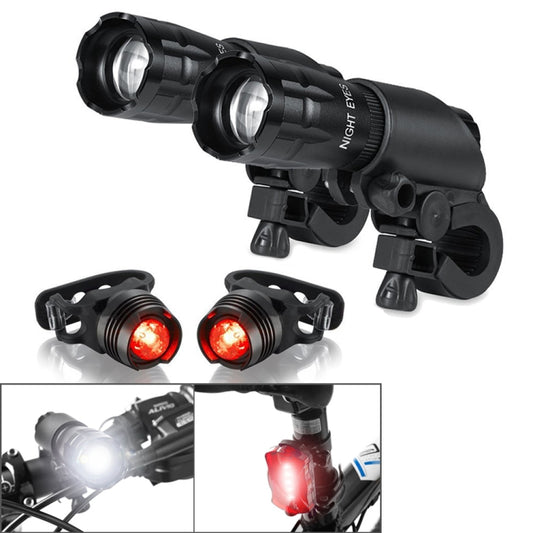 Black bike headlight and red taillight light set with mounting brackets, two each