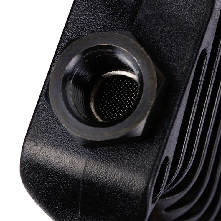 Black sand blaster intake fitting with threaded port and mesh screen