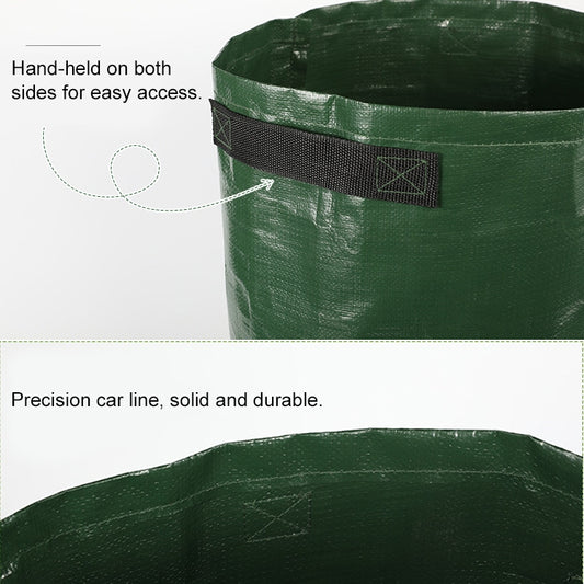 Potato planting grow bag, green PE fabric with top handle and side opening window