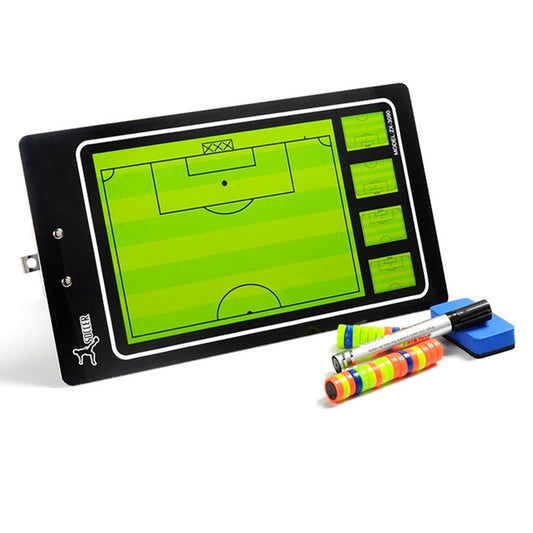 Magnetic coaching board with neon green pitch, with markers and eraser accessories