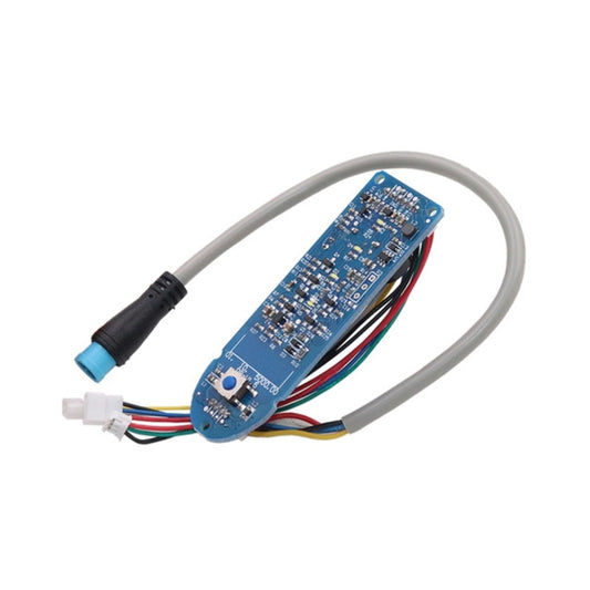 Electric scooter dashboard circuit board with connected wires and plug cable