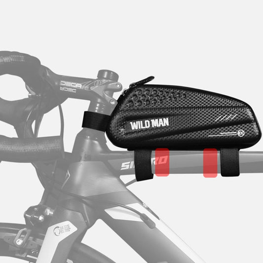 Waterproof black MTB front handlebar bag with zipper and “WILD MAN” logo