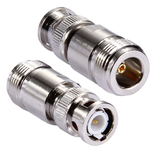 N to BNC coaxial RF adapter connector, metal with threaded N female end