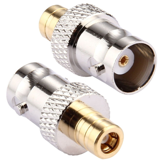 RF coaxial adapter connector, BNC female to SMB female, silver with gold center