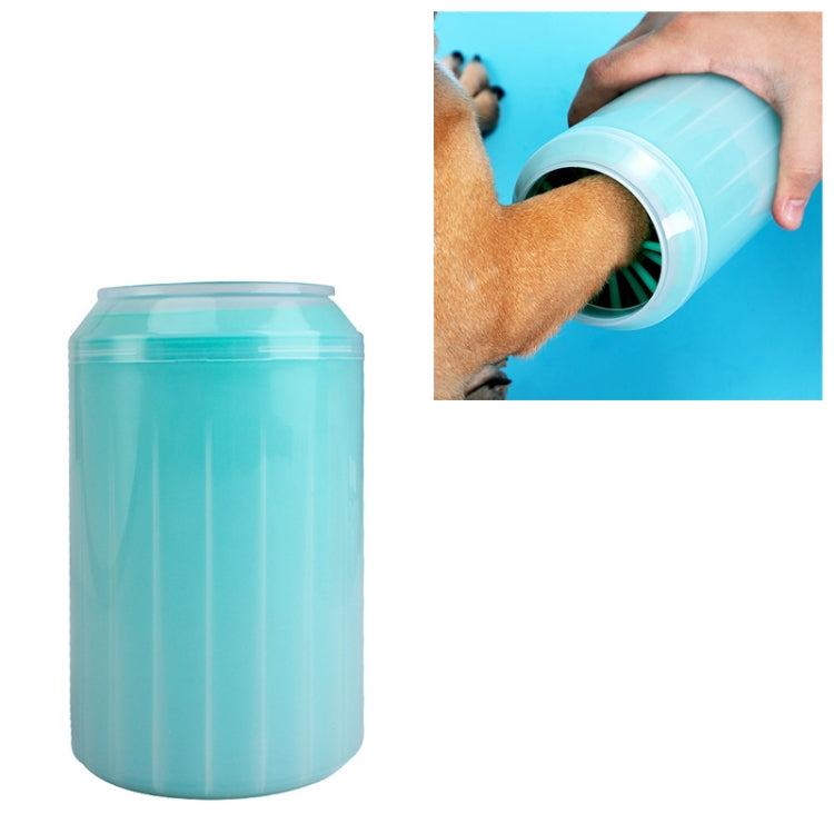 Teal silicone pet foot cleaning cup, large size, translucent container