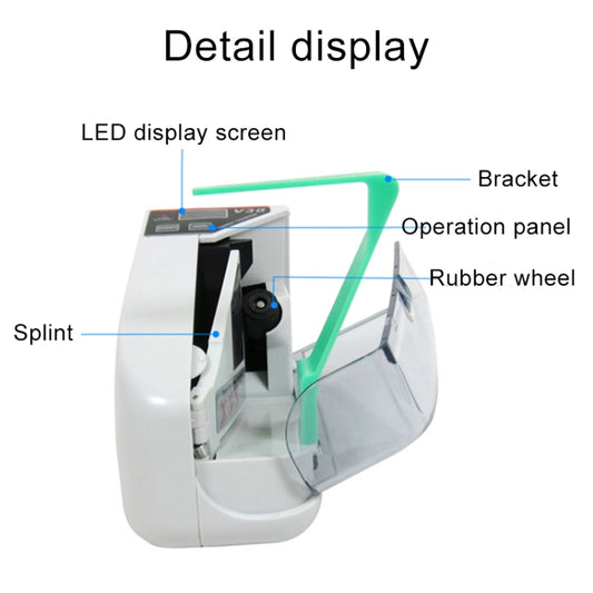 Portable paper money counter showing LED display and operation panel components