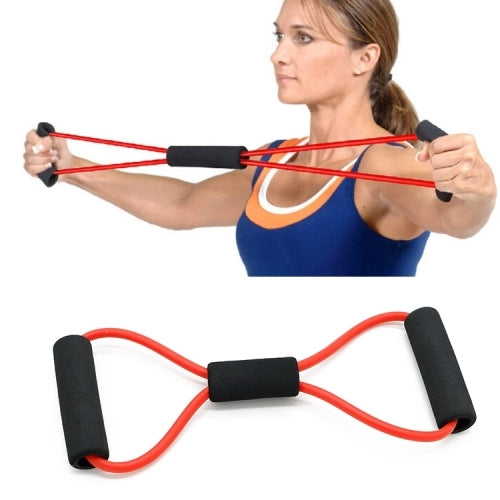 Resistance exercise tubing with foam handles, red cord and black center connector