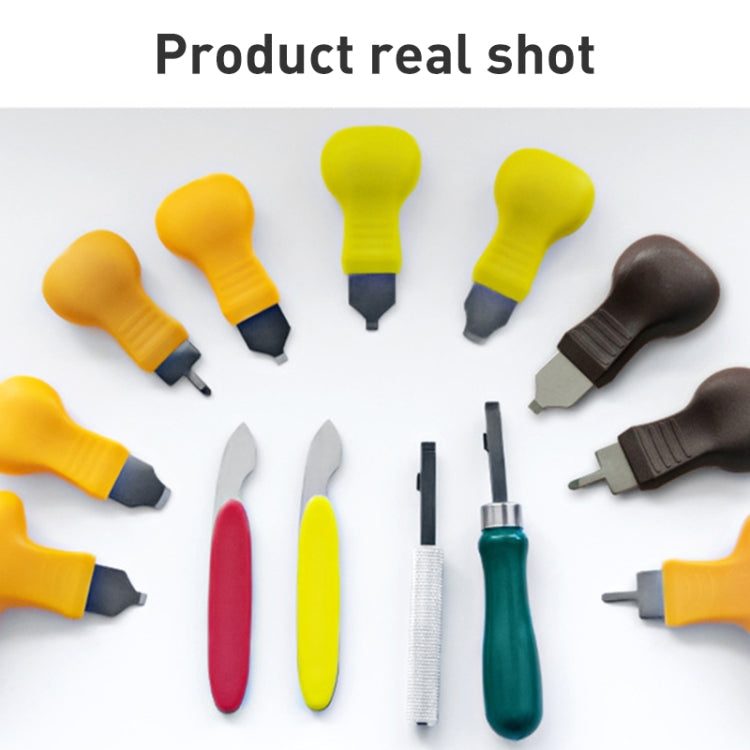 Assorted watch case opener tools with colored handles and grey metal heads