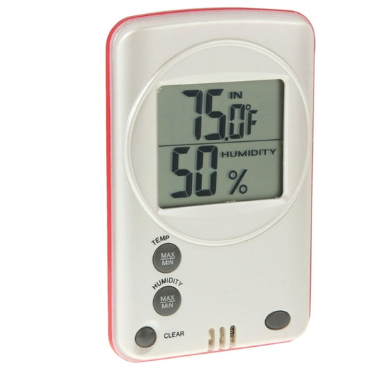 Digital indoor outdoor humidity and temperature hygrometer with LCD display, white/red case