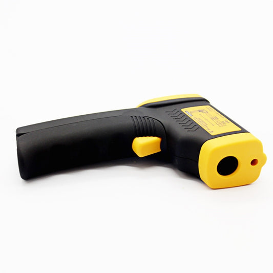Infrared thermometer head with circular sensor opening and textured black vented casing