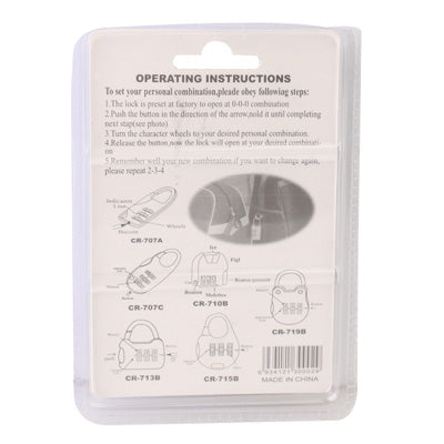 Combination padlock operating instructions insert inside retail packaging