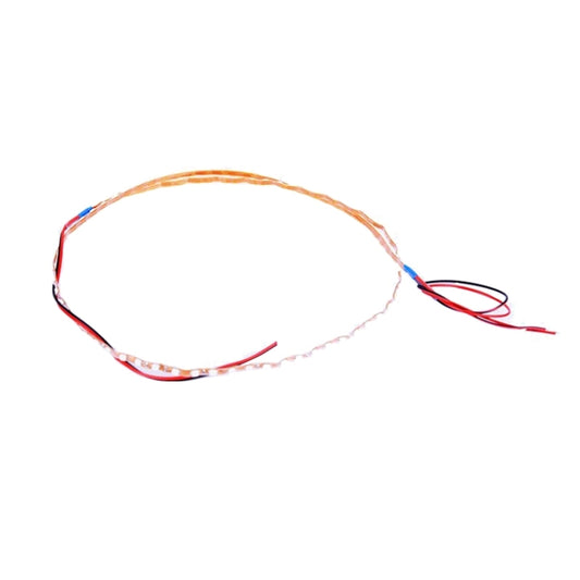 Flexible LED strip light with red and black wires attached along the LED line