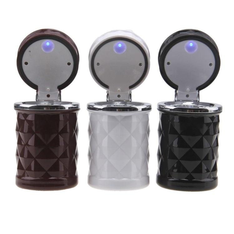 Diamond-faceted car ashtray set with LED lights: brown, white, and black cylinders