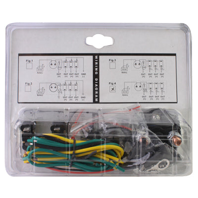 Blister package back view showing wiring diagram and color-coded wire harness
