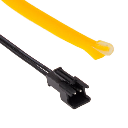 Orange flexible LED strip light end with black plug connector