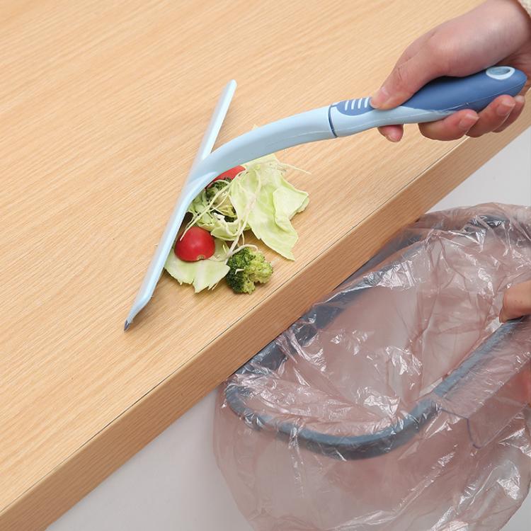Blue plastic window squeegee with hand grip, flat rubber blade for glass cleaning