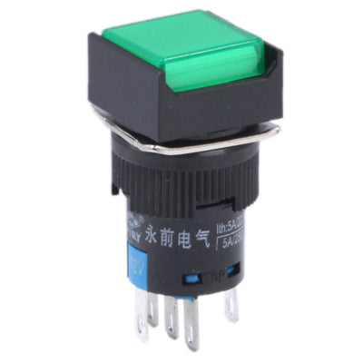 Square push button switch with green lock and LED indicator, DC 24V