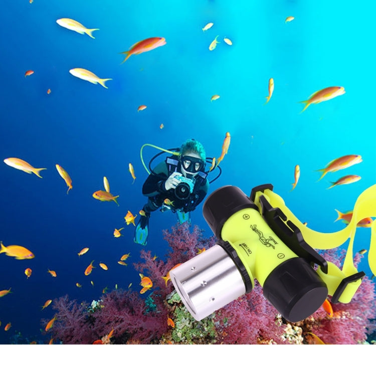 Lime green diving LED flashlight with black handle and silver beam module