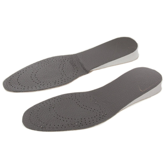 Pair of dark grey cowhide insoles with perforated cushioning and arch