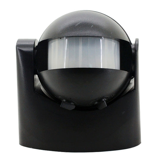 Black infrared motion sensor switch with clear dome lens and side mounting tabs