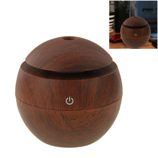 Wood-texture ultrasonic aroma humidifier, round body with domed top and power button
