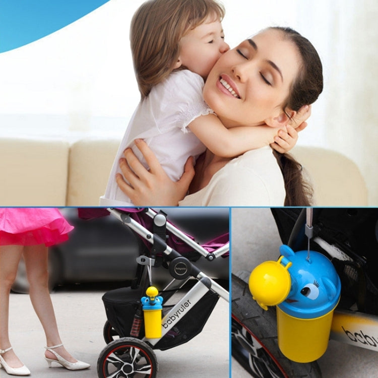 Portable kids urinal bottle with blue animal head and yellow cup for travel