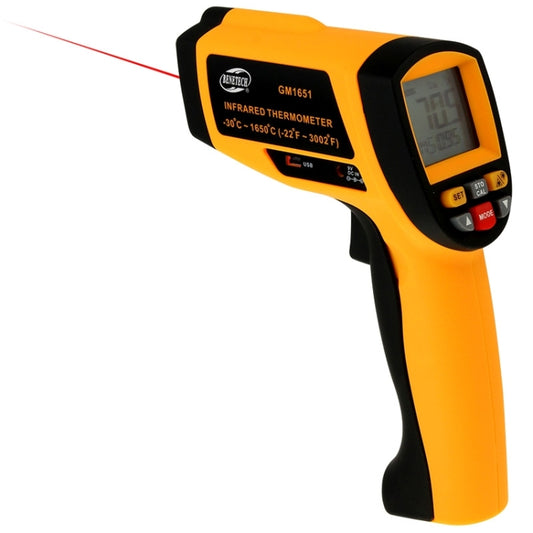 Infrared digital temperature gun with orange handle and black display window