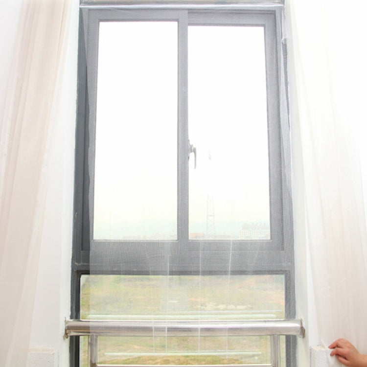 Sheer white fly screen mesh covering the lower window section