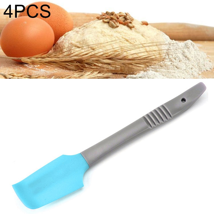 Silicone cake spreader scraper with blue flexible blade and gray handle