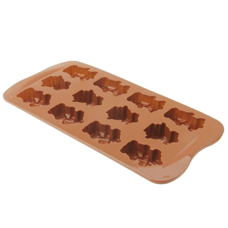 Brown silicone ice cube tray top view with 12 robot-shaped ice molds