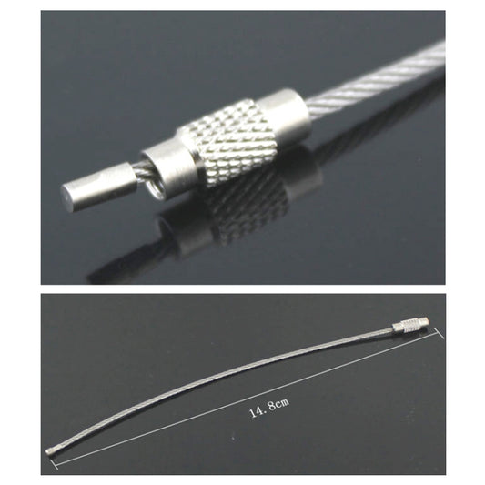 Stainless steel wire key chain connector with textured barrel and 14.8 cm cable