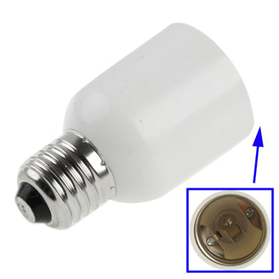 White lamp adapter showing E40 screw base and E27 socket contacts in close-up