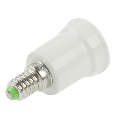 White E27-to-E14 bulb adapter with silver screw base and green terminal ring