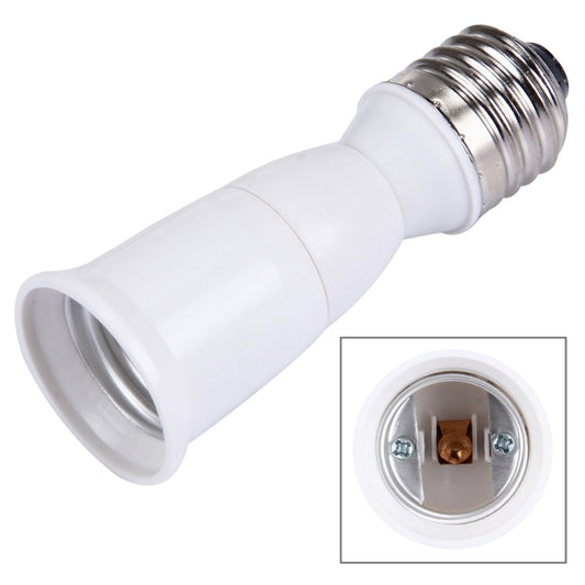 E27 to E27 lamp extension adapter, white plastic, silver screw threads