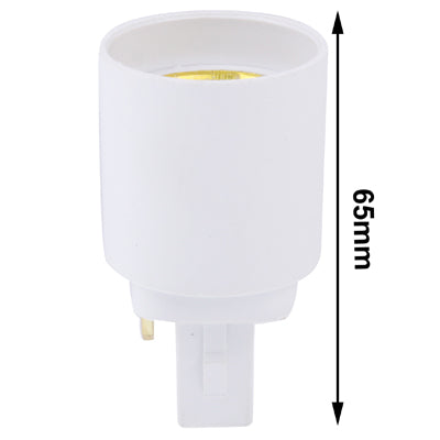White E27 to G24 lamp base adapter, 65mm height with pin plug