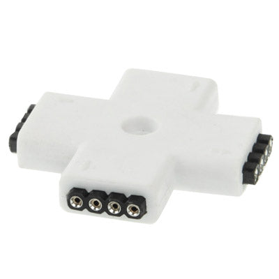 4-way RGB LED strip female connector, white cross shape, 4-pin socket