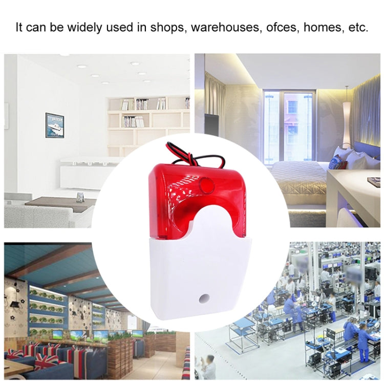 Mini wired red strobe siren alarm, red top and white body with attached wire leads