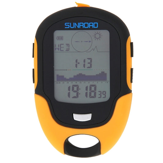 Orange and black multifunction digital altimeter with backlit LCD display