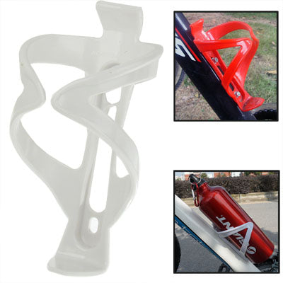 White plastic bike bottle cage holder, angled view with open bottle loop.