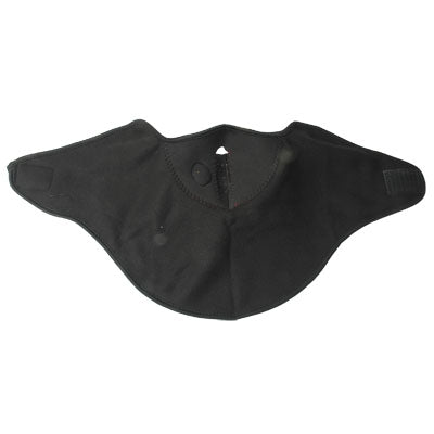Black face mask with center seam, ear loops, and textured side panels