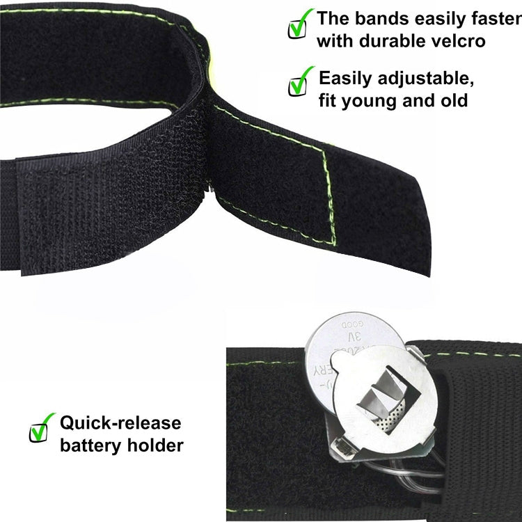 Neon yellow-and-black LED safety band closeup with velcro and quick-release battery holder