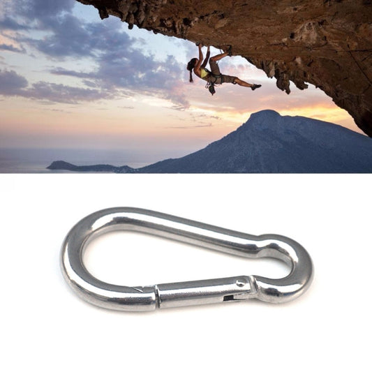 Stainless steel spring carabiner hook with locking gate, oval loop