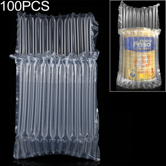 Air column cushion mailing bags, folded stack of 100, blue-tinted clear plastic