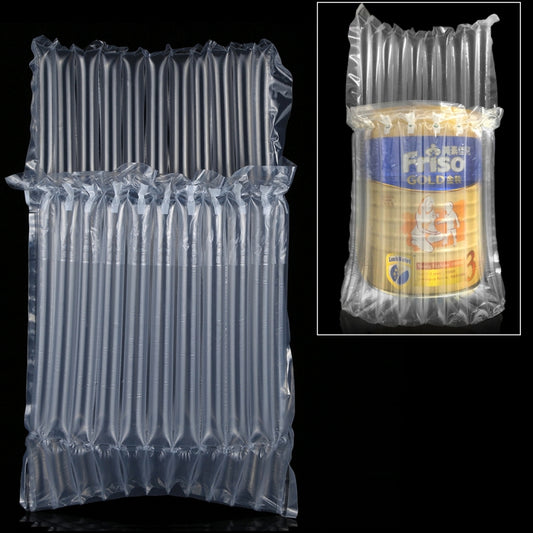 Air column cushion mailing bags, folded set in clear blue plastic